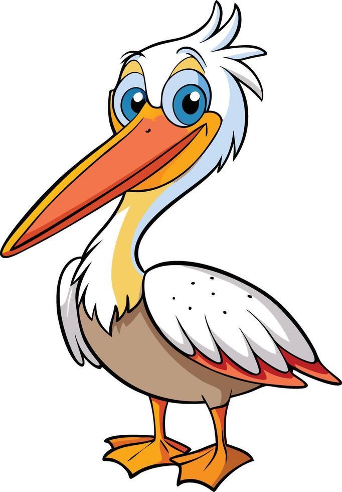 Cartoon pelican with big beak and long legs vector