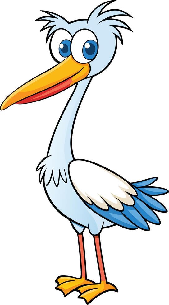 Cartoon stork with blue beak and long legs vector