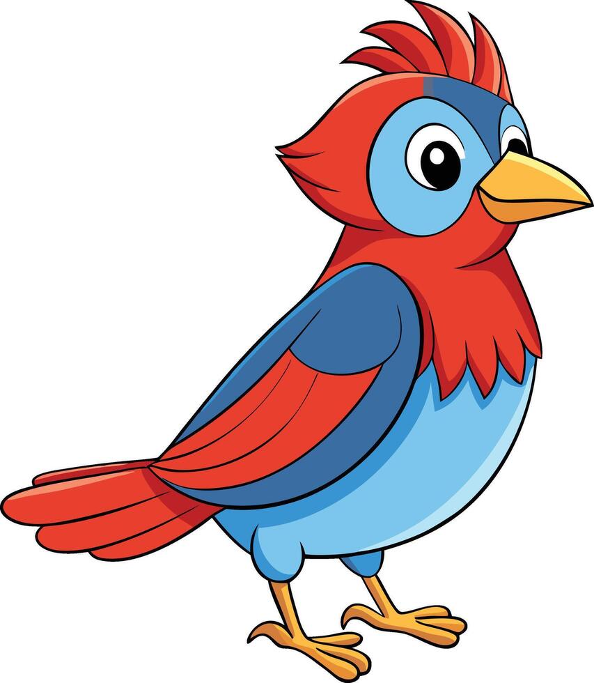 Cartoon bird with red and blue feathers vector