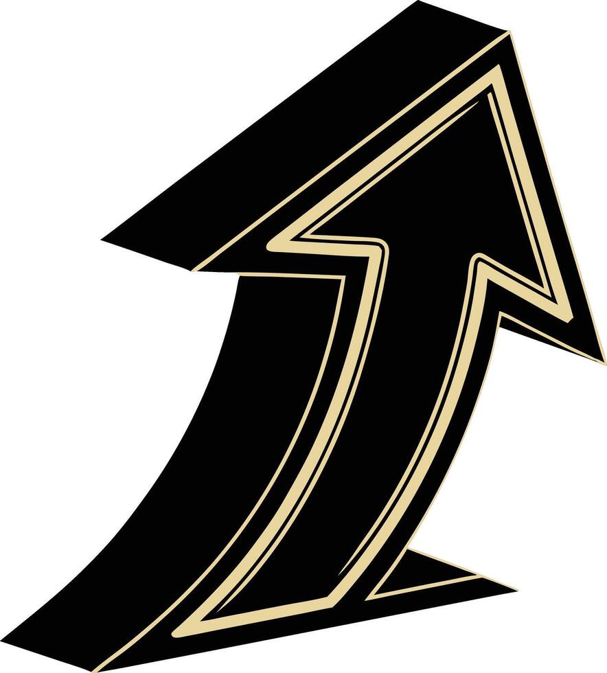 An arrow pointing up in black and gold vector