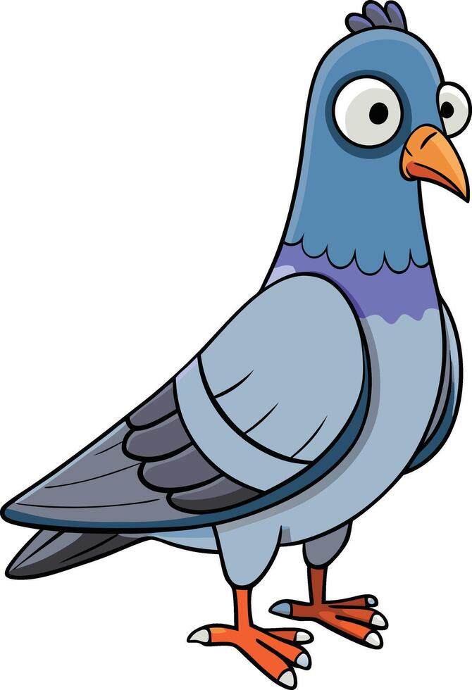 Cartoon pigeon with blue and purple feathers vector