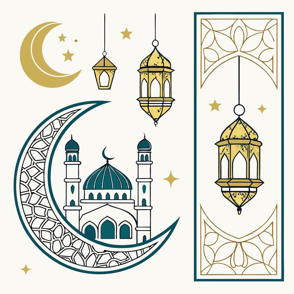 Islamic design elements for ramadan vector