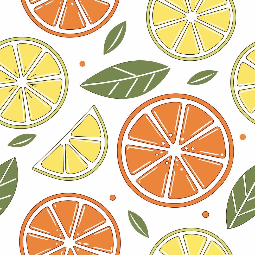 Citrus fruits and leaves seamless pattern vector