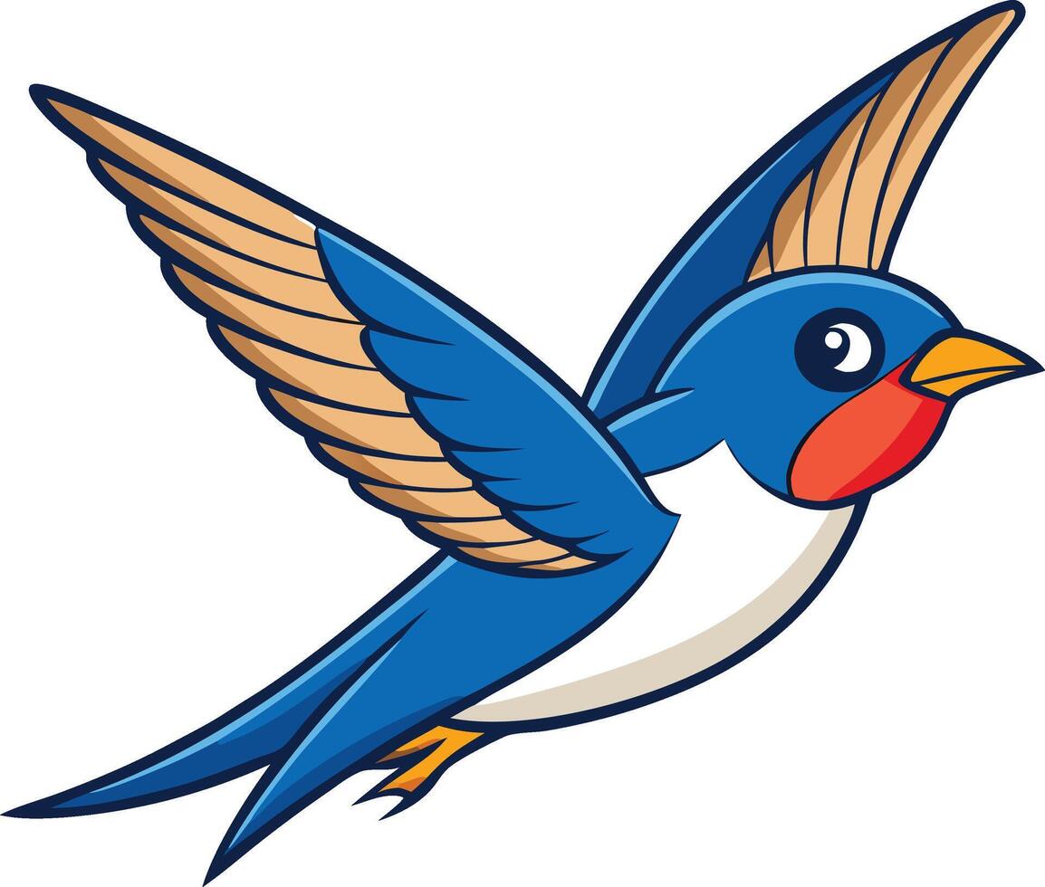 A cartoon blue and white swallow flying vector