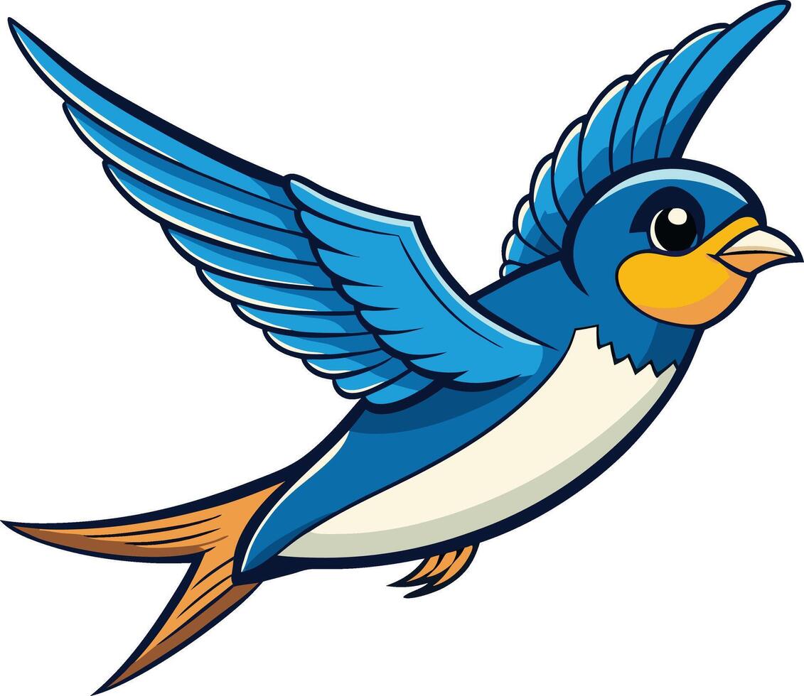 A cartoon blue swallow flying in the air vector