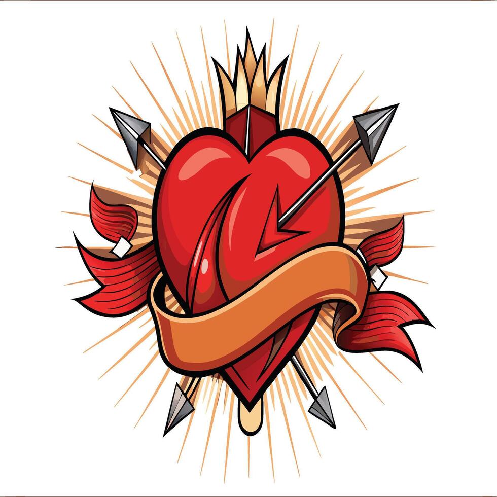 A heart with arrows and ribbon on it vector