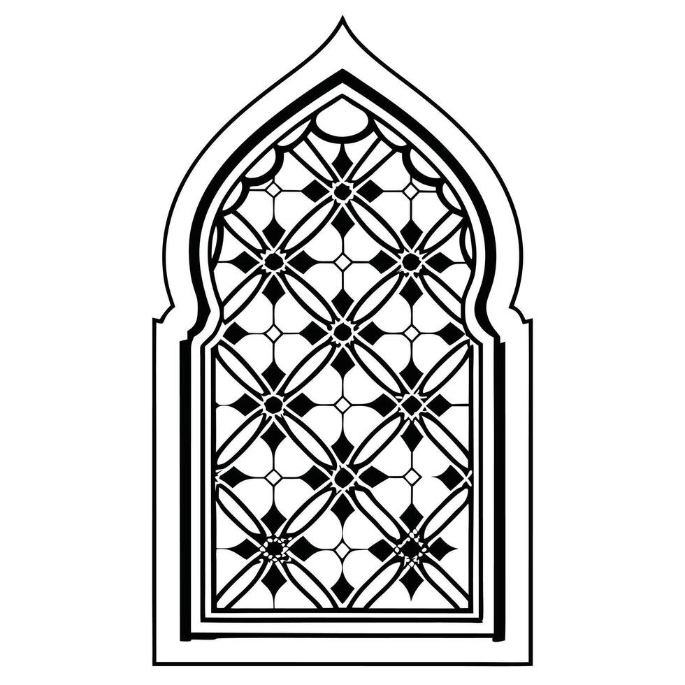 An ornate window with a geometric pattern vector