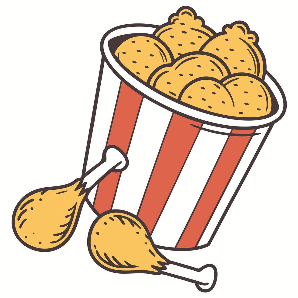 A bucket full of popcorn and chicken wings vector
