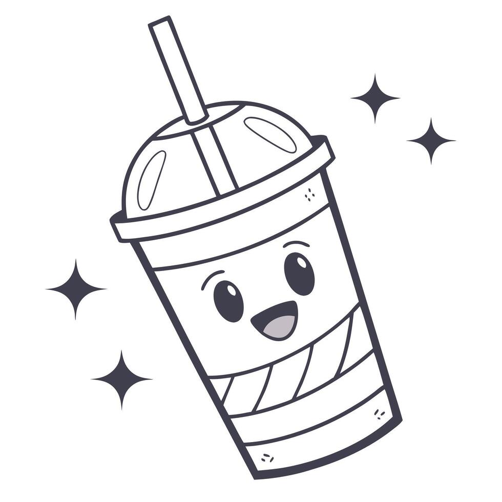 A cartoon drink with a straw and stars vector