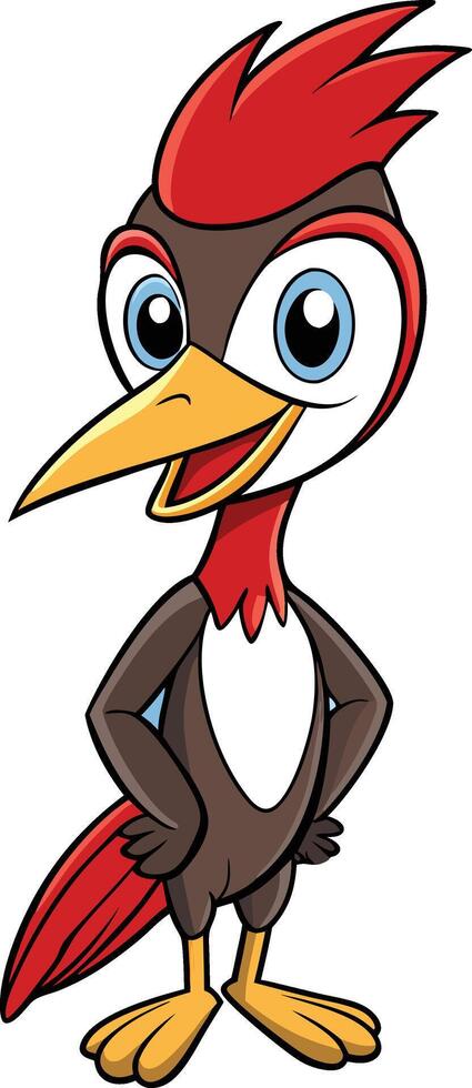 Cartoon bird with red beak and black feathers vector