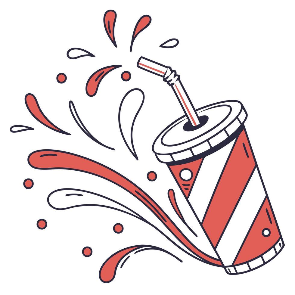A red and white drink with a straw and splash vector