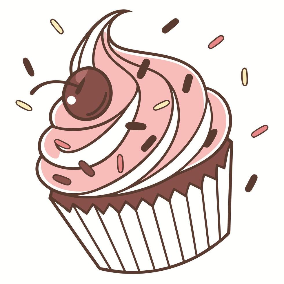 A cupcake with a cherry on top is shown vector
