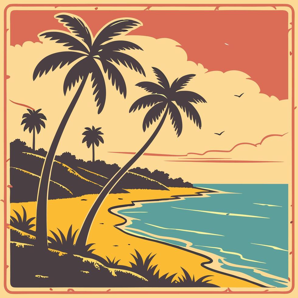 Tropical beach with palm trees and sea vector