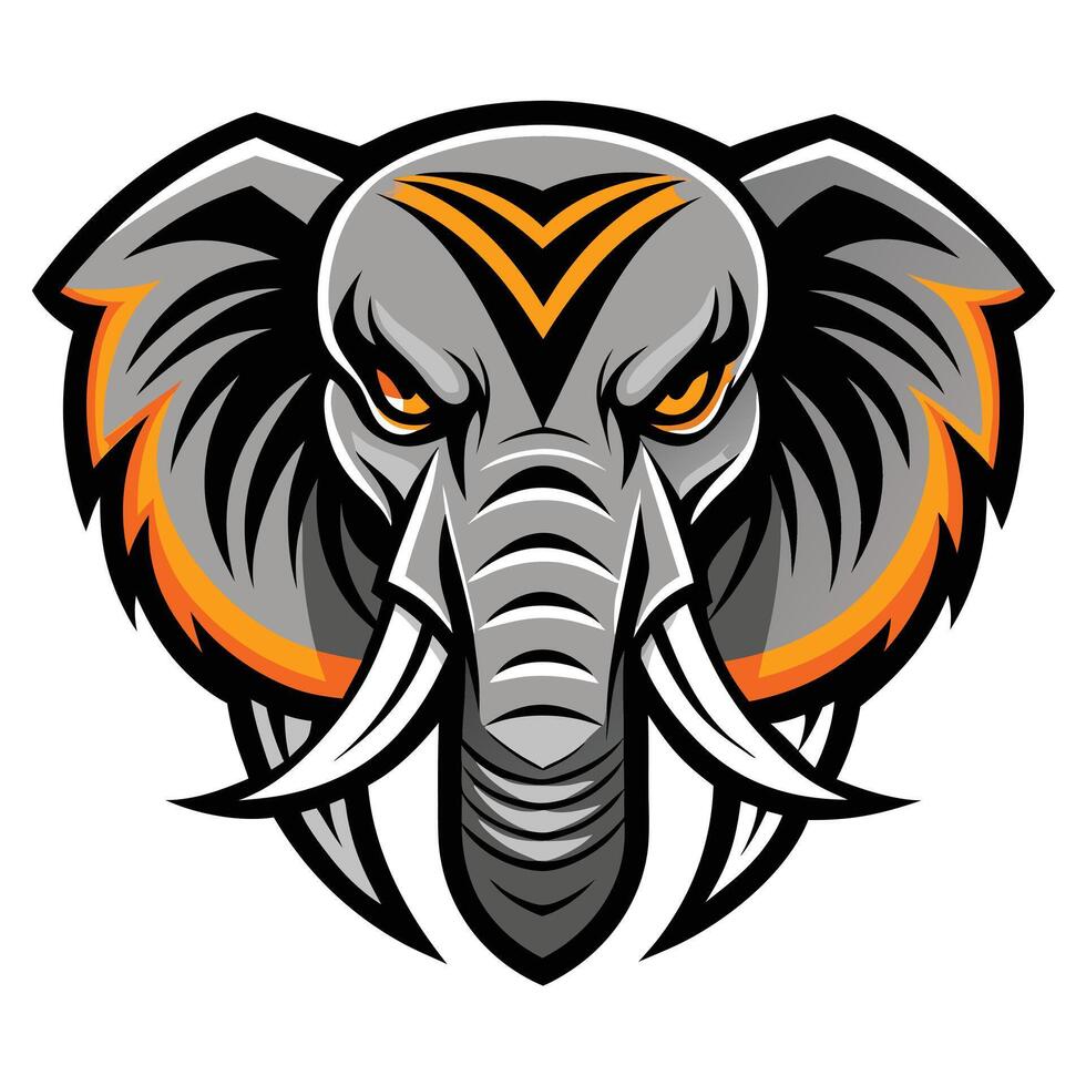 An elephant head with a big tusk and orange tusks vector