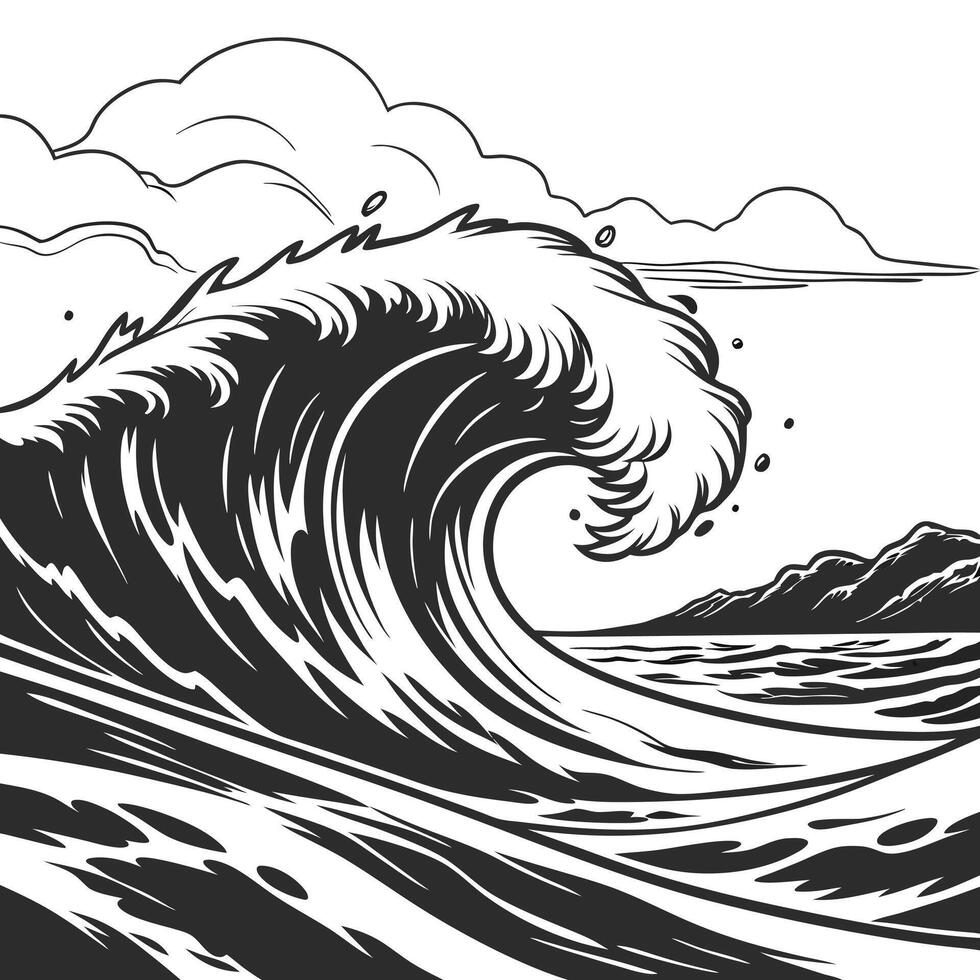 Black and white illustration of a large wave vector