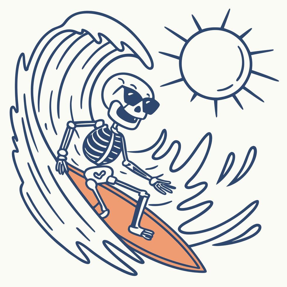 Skeleton surfing on a wave illustration vector