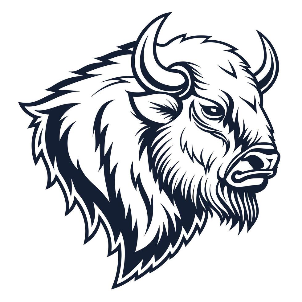 The head of a buffalo is shown in a black and white design vector