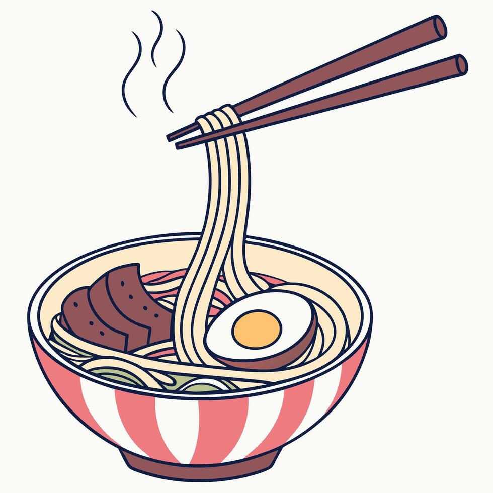 A bowl of ramen with chopsticks and an egg vector