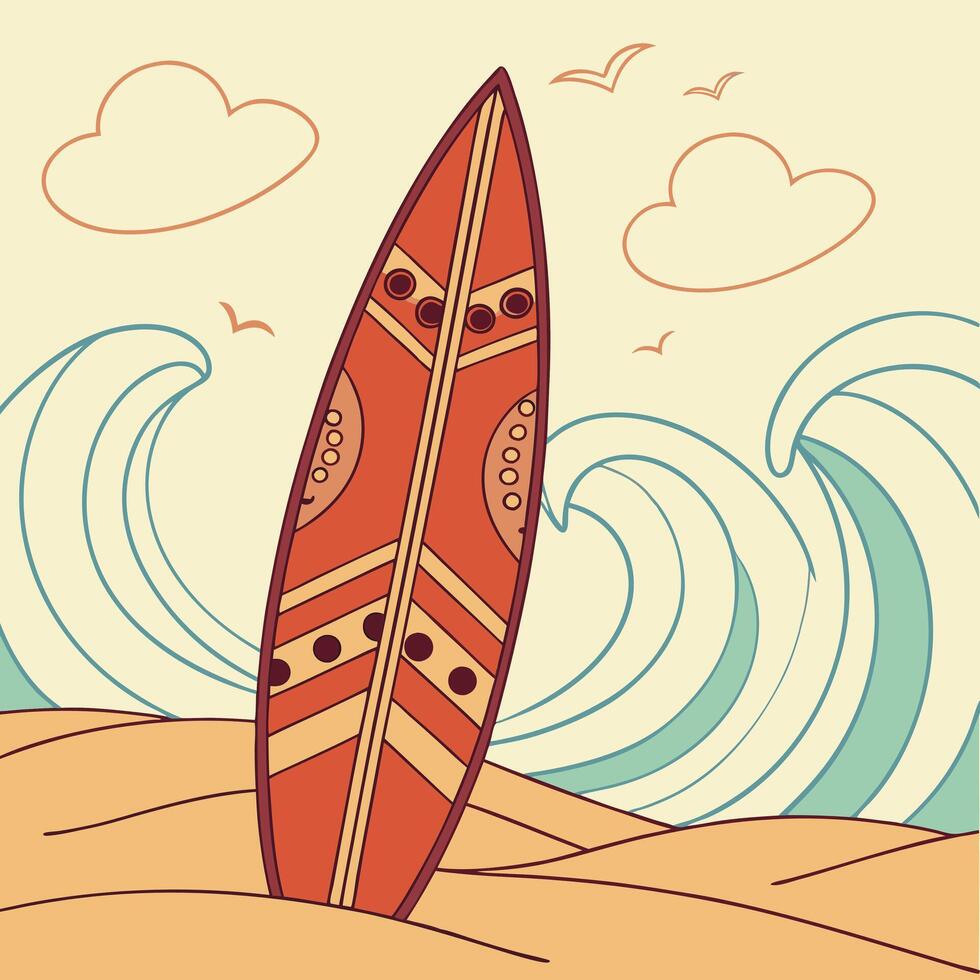 Surfboard on the beach illustration vector