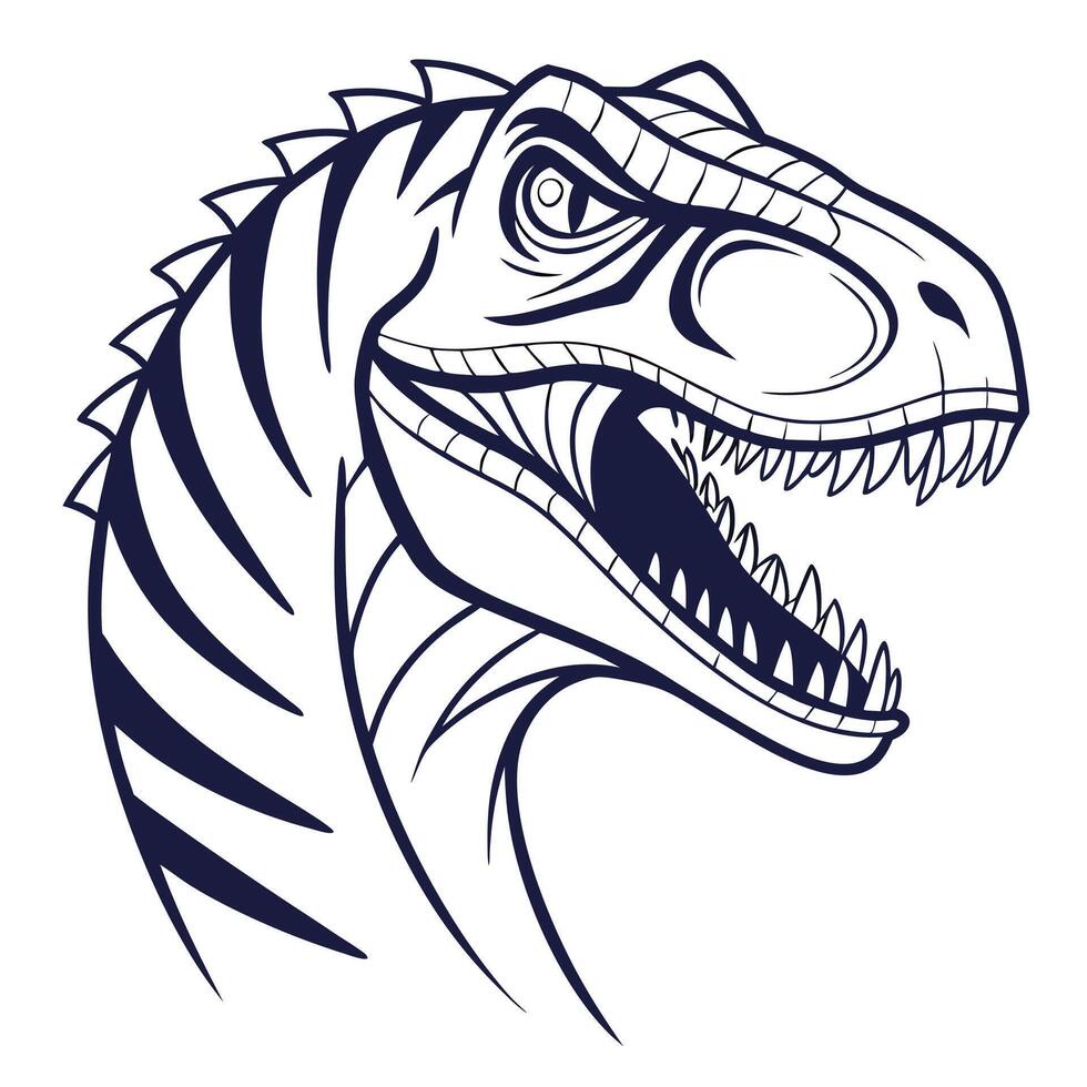 A t - rex head with a black and white outline vector