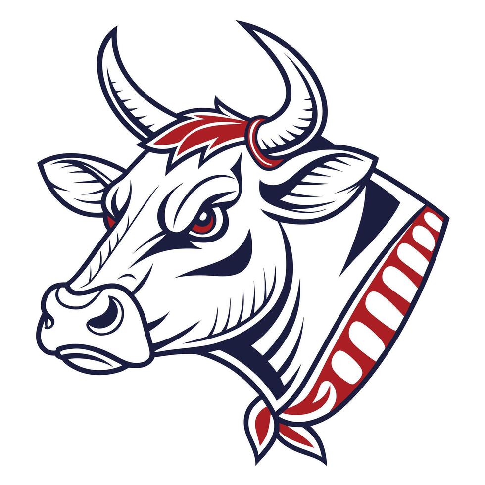 A bull head with red, white and blue stripes vector