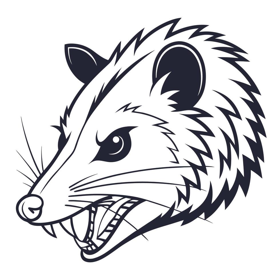 An opossum head with its mouth open vector