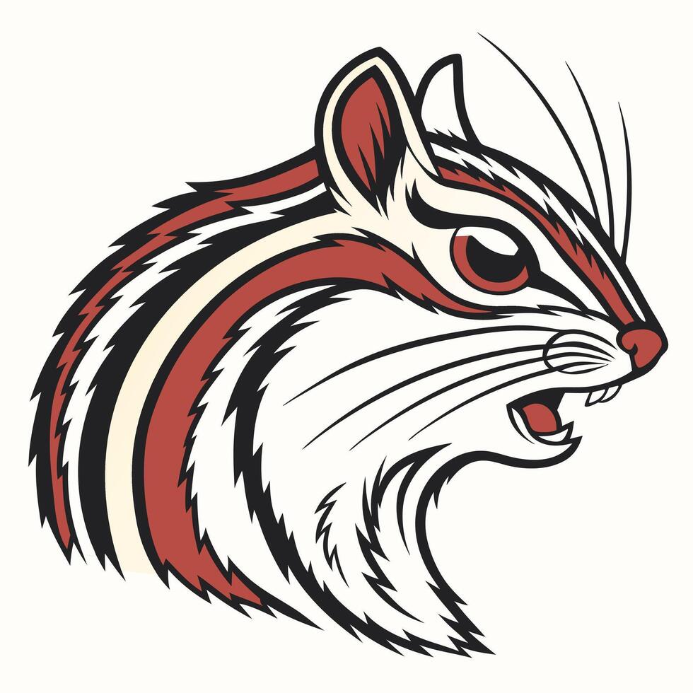 A chipmunk head with a red and white striped tail vector