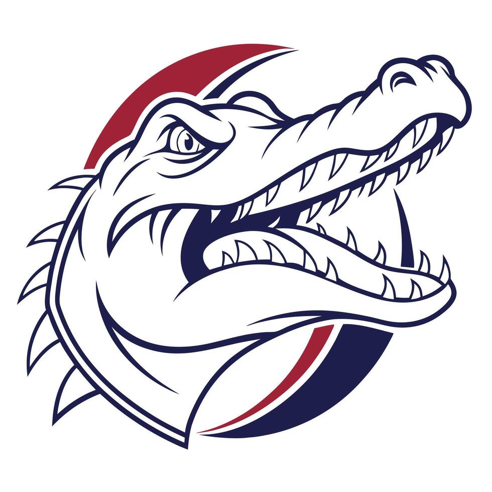 The head of an alligator is shown in a circle vector