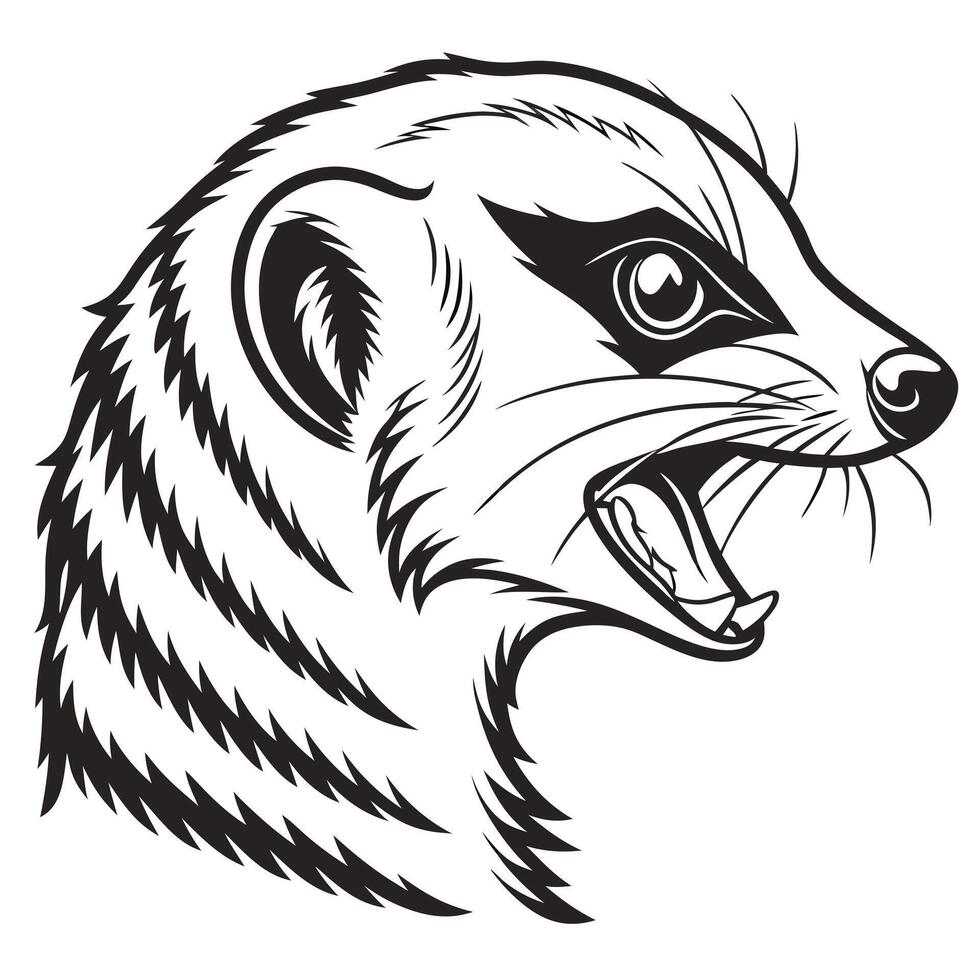 A meerkat head with its mouth open vector