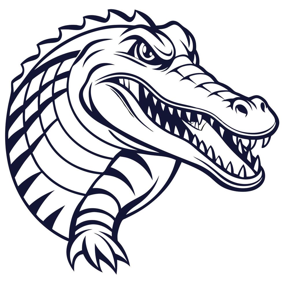 The head of an alligator is shown in black and white vector
