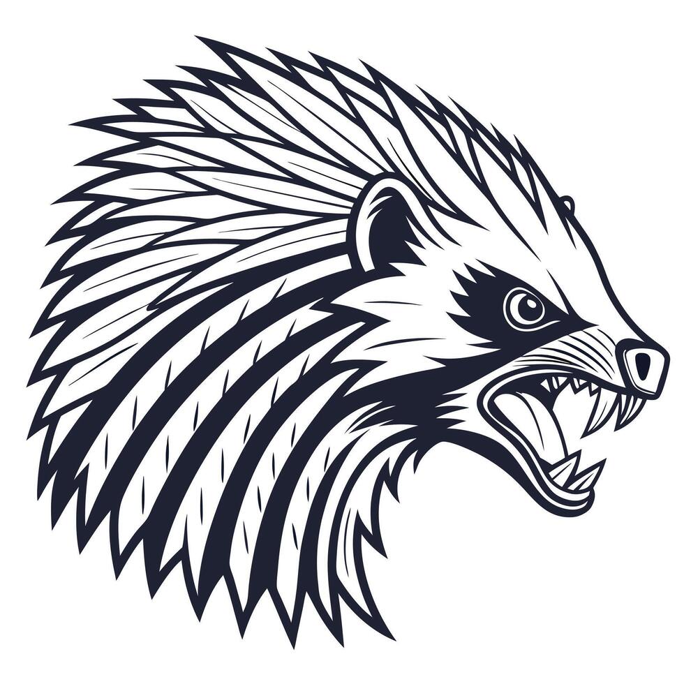 An angry hedgehog head with its mouth open vector