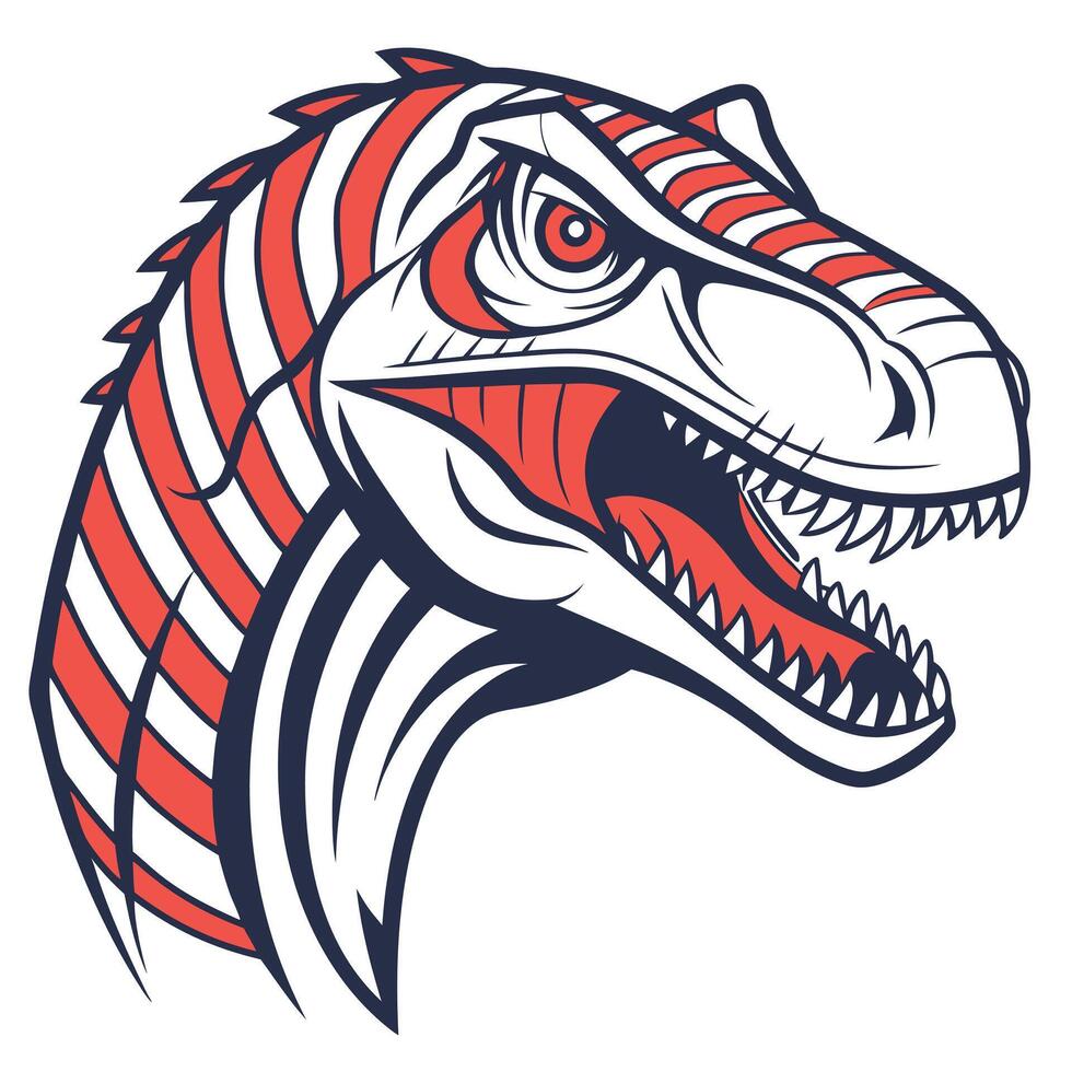 A t - rex head with red and white stripes vector