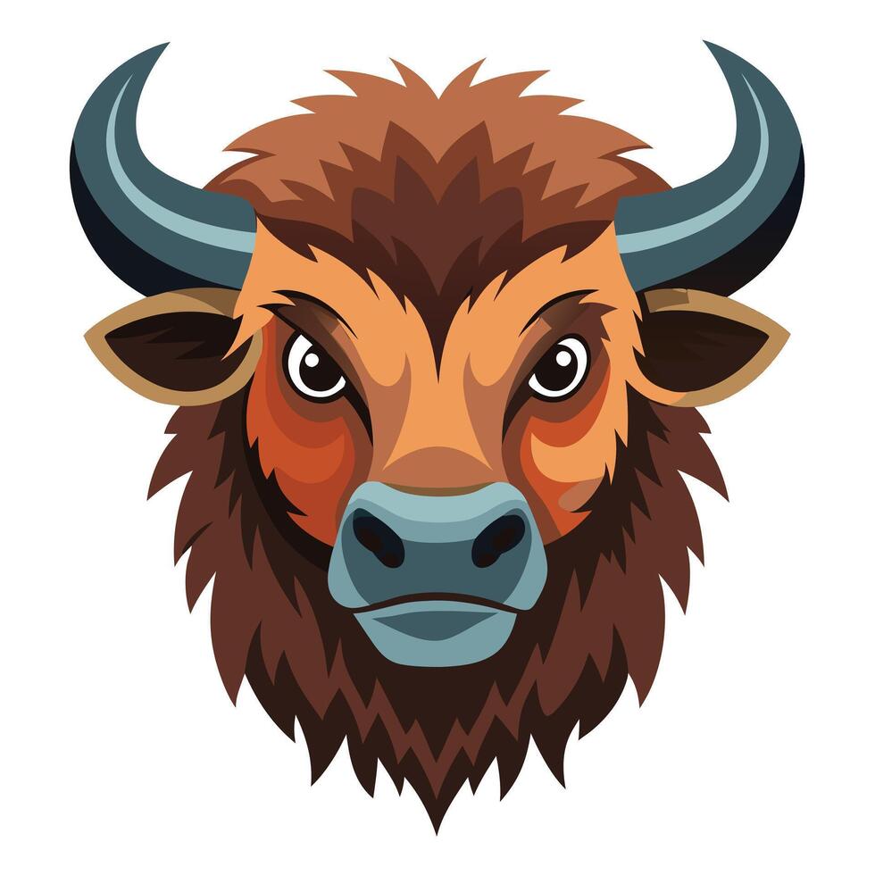 The head of a bison is shown in a cartoon style vector