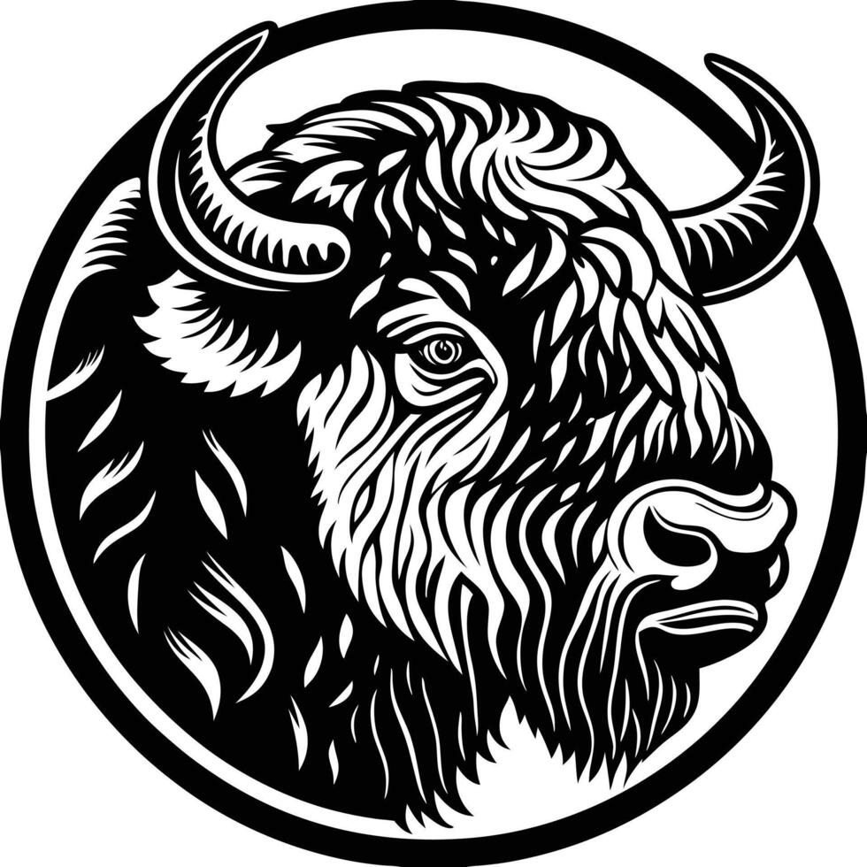The head of a bison in a circle vector