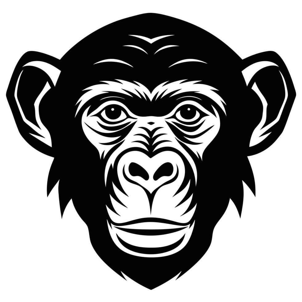 A black and white image of a chimpanzee head vector
