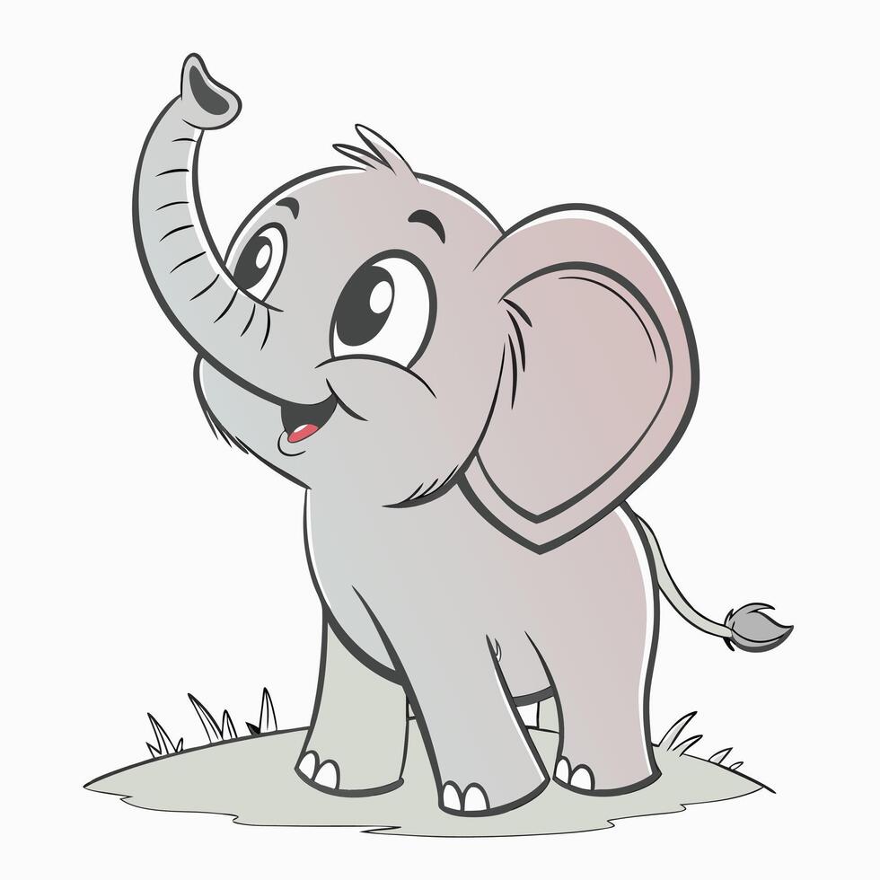 An elephant is standing on the grass with its trunk up vector