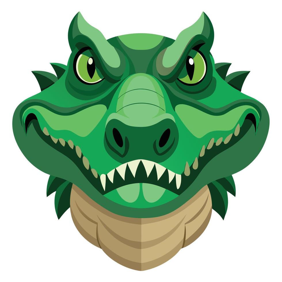A cartoon alligator head with green eyes vector