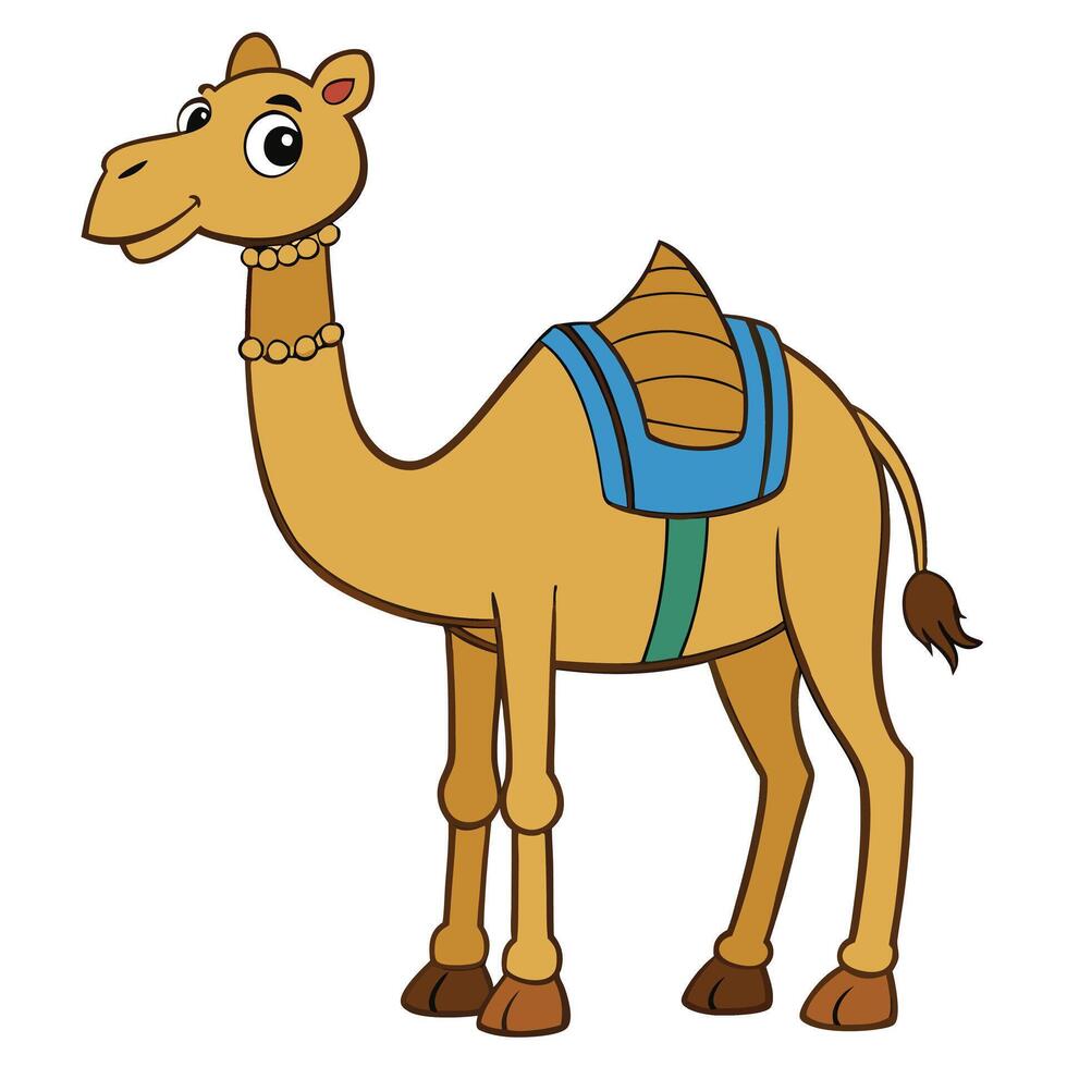 Cartoon camel with saddle on white background vector