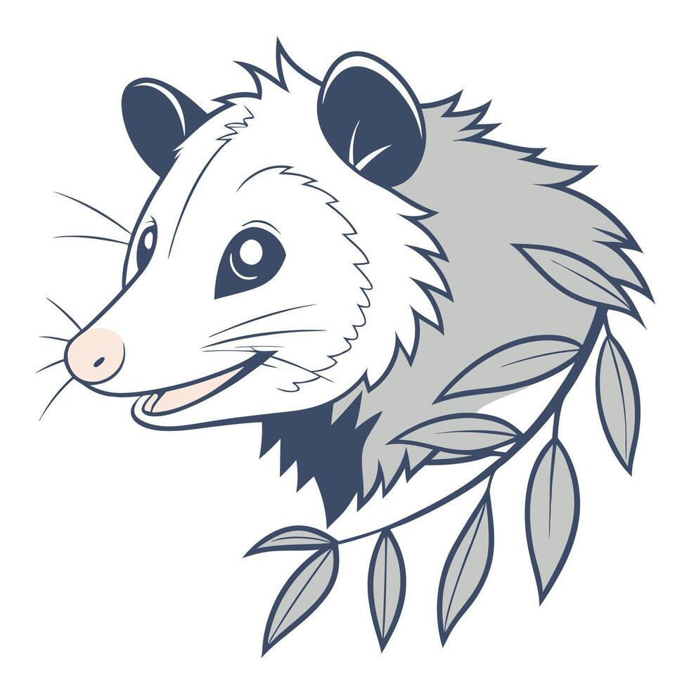 An opossum head with leaves on it vector