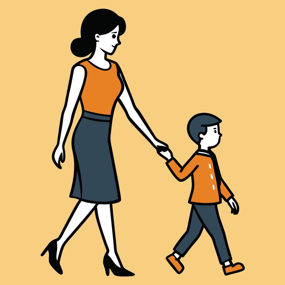 A woman walking with a child vector