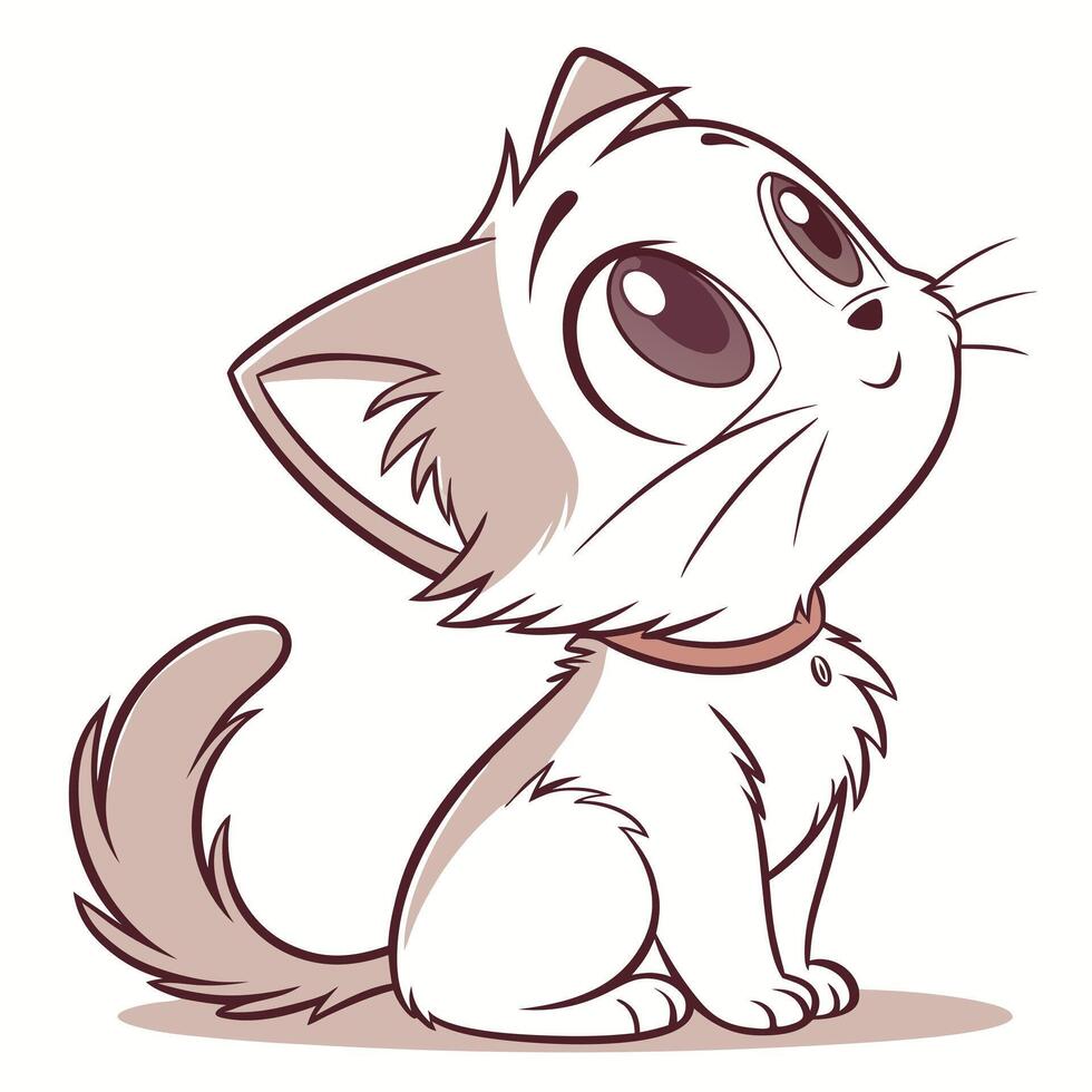 A cartoon cat with big eyes and a collar vector