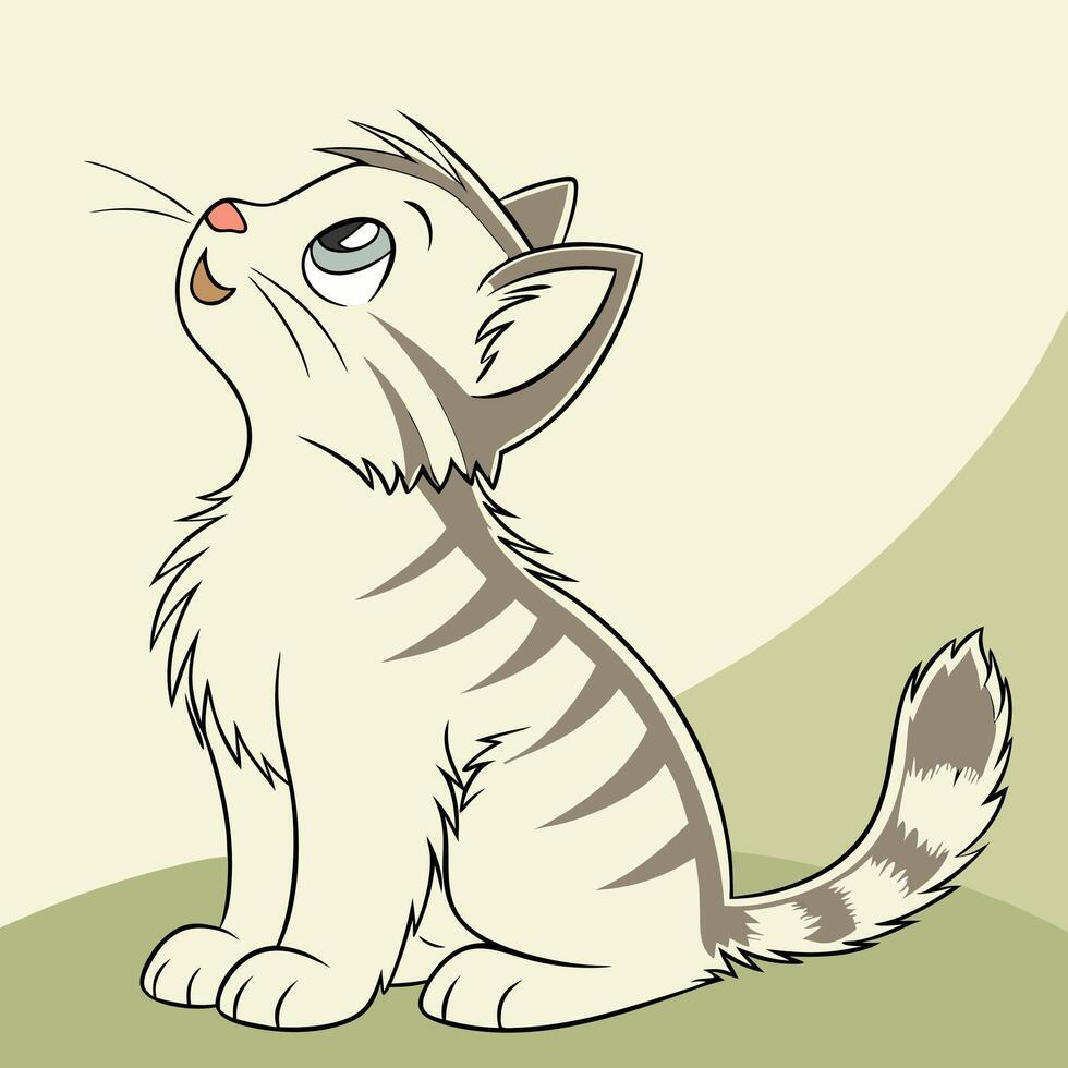 A cartoon cat sitting on the ground with its eyes closed vector