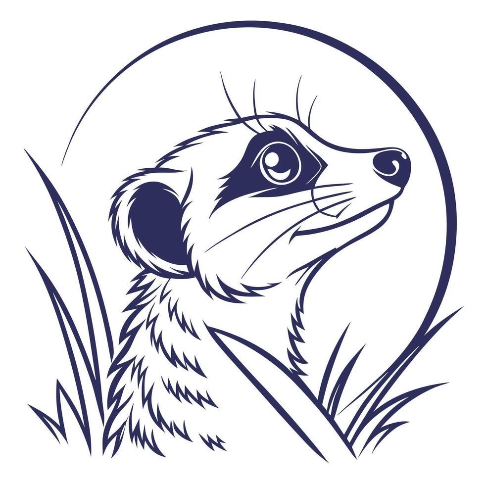 A meerkat in the grass with a moon in the background vector