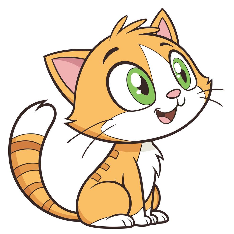 A cartoon cat with green eyes and a white tail vector