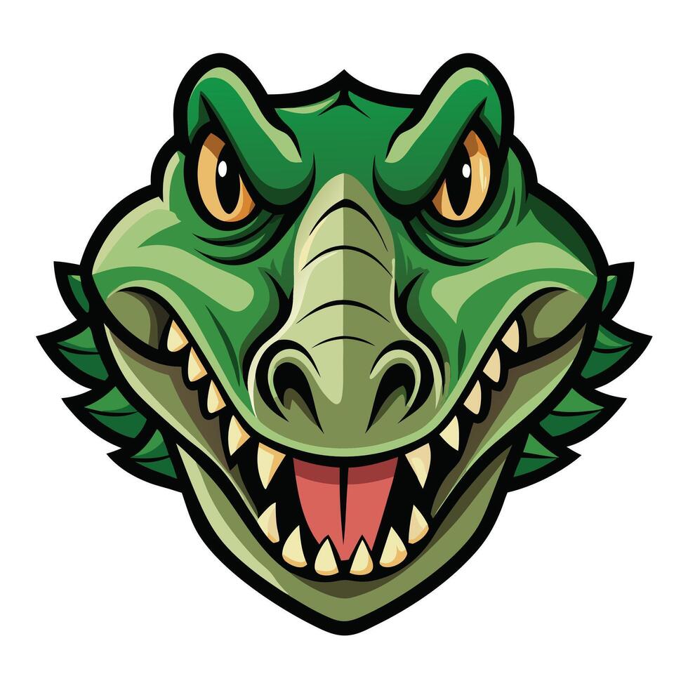 A green alligator head with teeth and open mouth vector