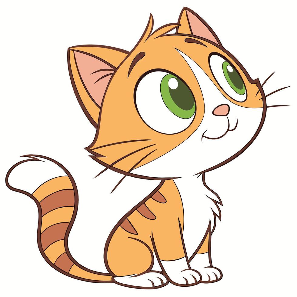 A cartoon cat with green eyes and a white background vector