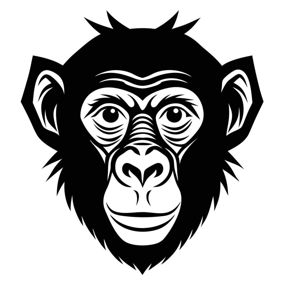 A black and white monkey head on a white background vector