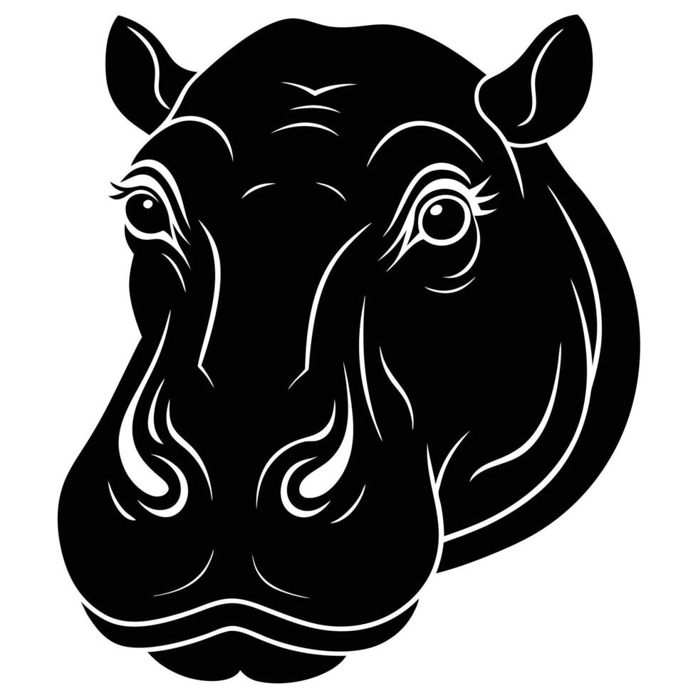 A black and white hippo head on a white background vector
