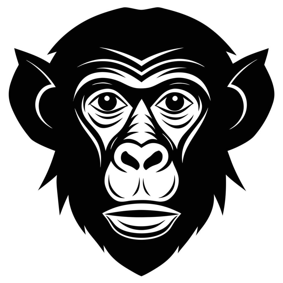 A black and white monkey head with a white background vector