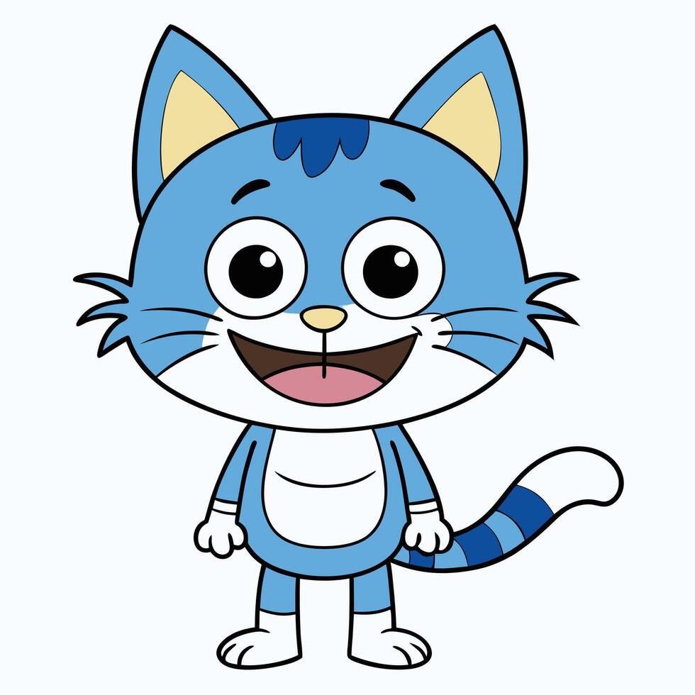 Cartoon blue cat with big eyes and a smile vector